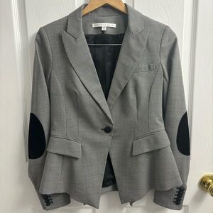 Veronica Beard Houndstooth Blazer with Black Elbow Patches